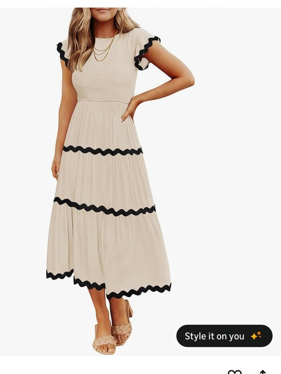 Zesica Dresses & Skirts - Cream Midi Dress with Black Wavy Trim